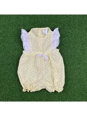 Vintage Babyfair Yellow Ruffle Trim Yellow Floral Print One Piece Sz 0-6Mo